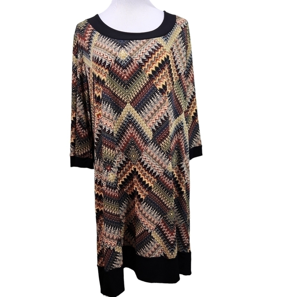 Tiana B. DRESS Multicolor Tribal Aztec Shift Plus Size, Sz 20